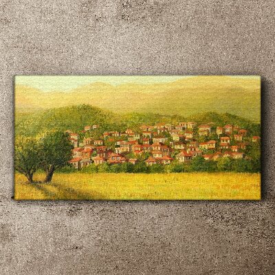 Foto auf leinwand Ein sonniges Dorf inmitten der Hügel
