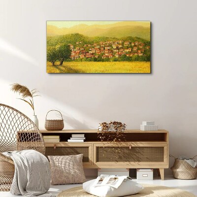 Foto auf leinwand Ein sonniges Dorf inmitten der Hügel