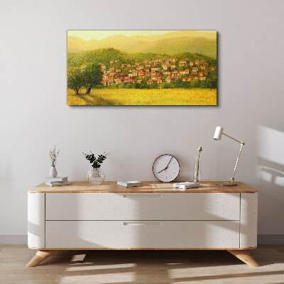 Foto auf leinwand Ein sonniges Dorf inmitten der Hügel