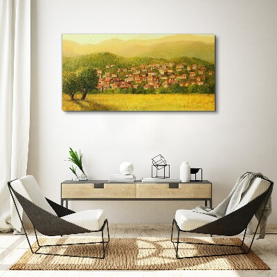 Foto auf leinwand Ein sonniges Dorf inmitten der Hügel