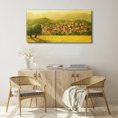 Foto auf leinwand Ein sonniges Dorf inmitten der Hügel