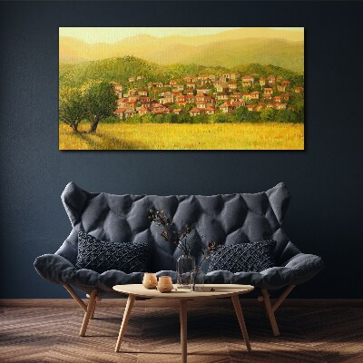 Foto auf leinwand Ein sonniges Dorf inmitten der Hügel