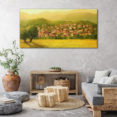 Foto auf leinwand Ein sonniges Dorf inmitten der Hügel