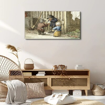 Foto auf leinwand Kinder spielen in der Scheune