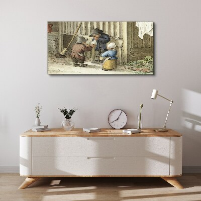Foto auf leinwand Kinder spielen in der Scheune