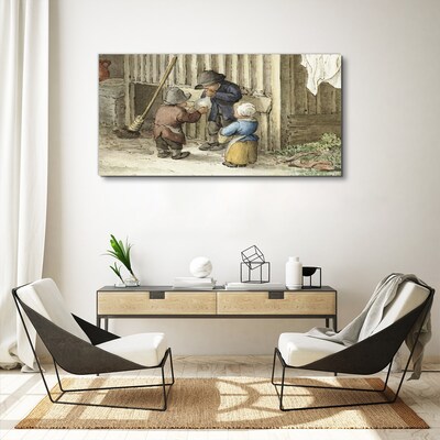 Foto auf leinwand Kinder spielen in der Scheune