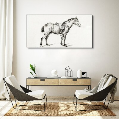 Wandbild Zeichnung eines Pferdes im Sattel