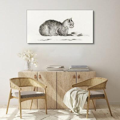Foto auf leinwand Idyllische Katze am Napf