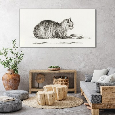 Foto auf leinwand Idyllische Katze am Napf