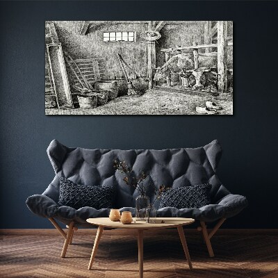 Foto auf leinwand Ein Pferch mit Kühen und Werkzeug