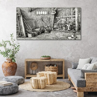 Foto auf leinwand Ein Pferch mit Kühen und Werkzeug