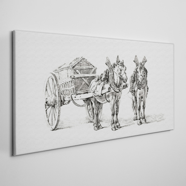 Wandbild Zwei Pferde vor einem Wagen