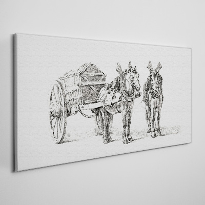 Wandbild Zwei Pferde vor einem Wagen