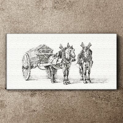 Wandbild Zwei Pferde vor einem Wagen