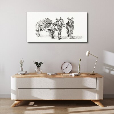 Wandbild Zwei Pferde vor einem Wagen