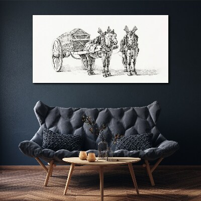 Wandbild Zwei Pferde vor einem Wagen