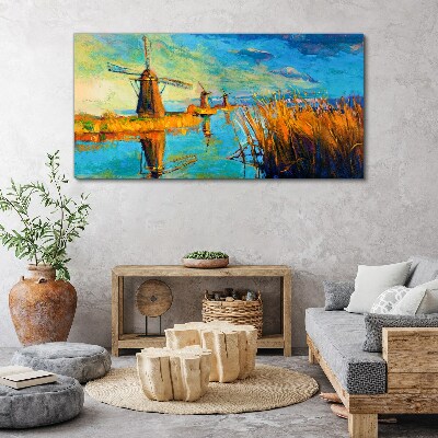 Foto leinwand Mühlen am Wasser