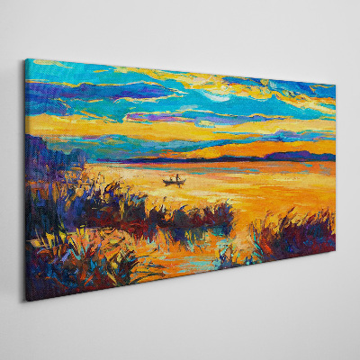 Foto auf leinwand Goldene Spiegelungen auf dem Wasser