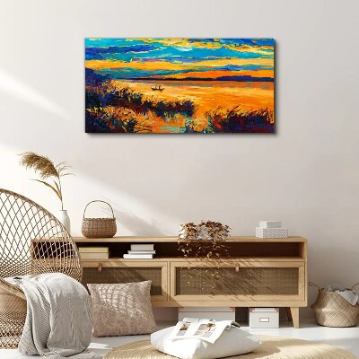 Foto auf leinwand Goldene Spiegelungen auf dem Wasser