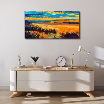Foto auf leinwand Goldene Spiegelungen auf dem Wasser