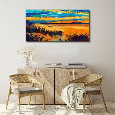 Foto auf leinwand Goldene Spiegelungen auf dem Wasser