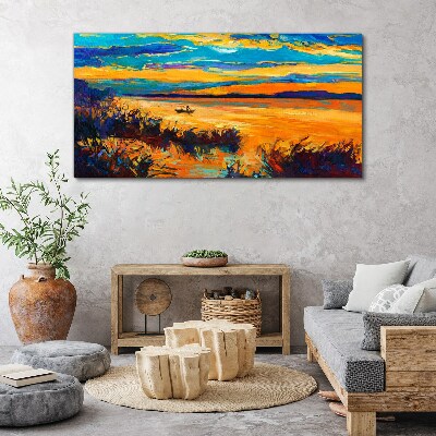 Foto auf leinwand Goldene Spiegelungen auf dem Wasser