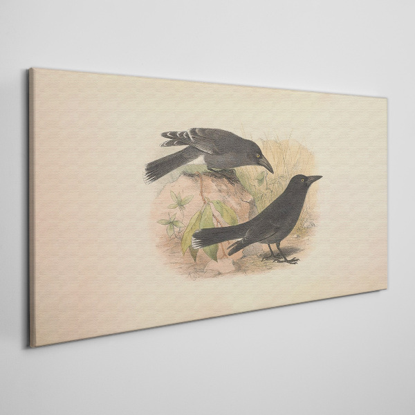 Foto leinwand Schwarze Vögel auf pastellfarbenem Hintergrund
