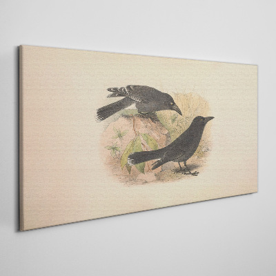 Foto leinwand Schwarze Vögel auf pastellfarbenem Hintergrund
