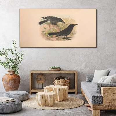 Foto leinwand Schwarze Vögel auf pastellfarbenem Hintergrund
