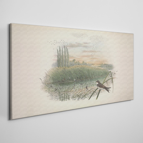 Foto auf leinwand Friedliche Landschaft mit einem Vogel