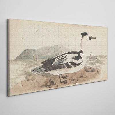 Foto auf leinwand Eine Ente vor einer Meereslandschaft