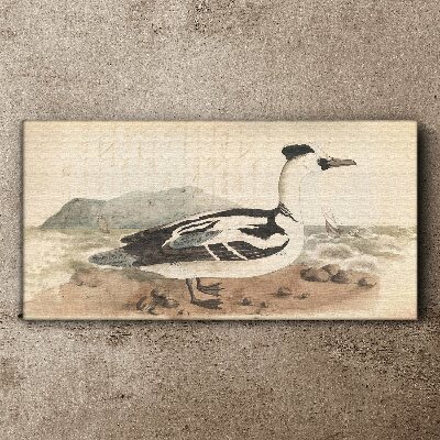Foto auf leinwand Eine Ente vor einer Meereslandschaft
