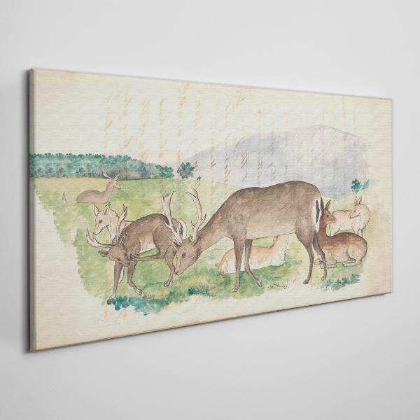 Foto auf leinwand Friedliche Landschaft mit Hirschen