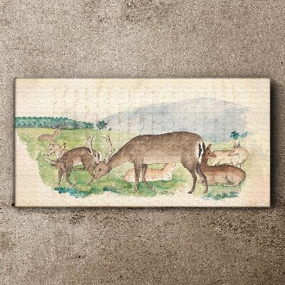 Foto auf leinwand Friedliche Landschaft mit Hirschen
