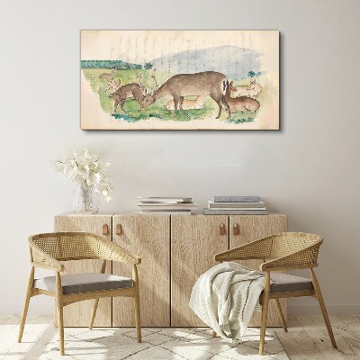 Foto auf leinwand Friedliche Landschaft mit Hirschen
