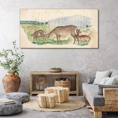 Foto auf leinwand Friedliche Landschaft mit Hirschen