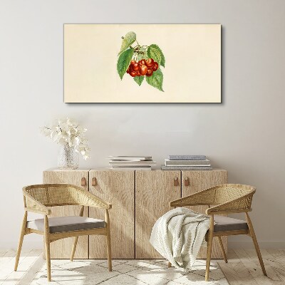 Foto auf leinwand Rote Kirschen auf pastellfarbenem Hintergrund