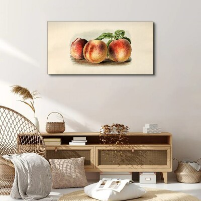 Foto auf leinwand Drei Pfirsiche auf weißem Hintergrund