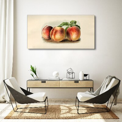 Foto auf leinwand Drei Pfirsiche auf weißem Hintergrund