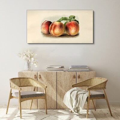 Foto auf leinwand Drei Pfirsiche auf weißem Hintergrund