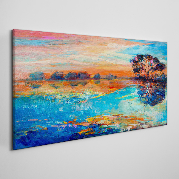 Foto auf leinwand Sonnenuntergang über dem See