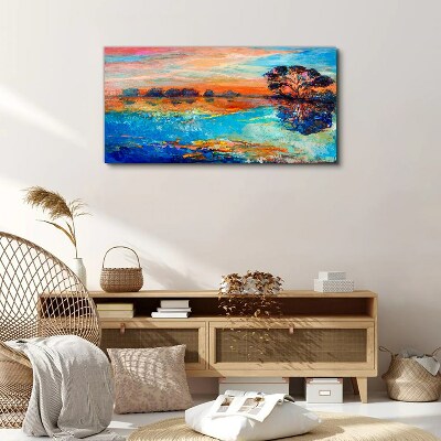 Foto auf leinwand Sonnenuntergang über dem See