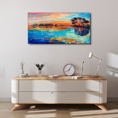 Foto auf leinwand Sonnenuntergang über dem See