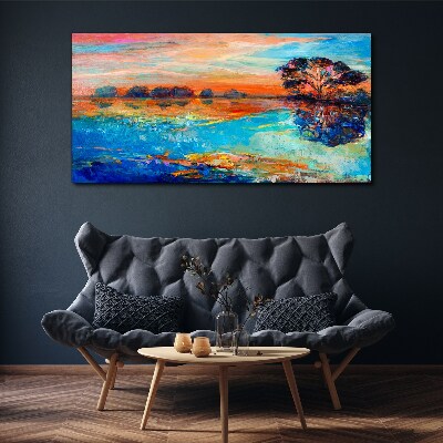 Foto auf leinwand Sonnenuntergang über dem See