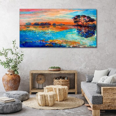 Foto auf leinwand Sonnenuntergang über dem See