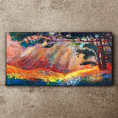 Foto auf leinwand Goldene Strahlen in der Sommerlandschaft