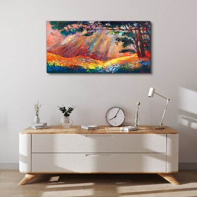 Foto auf leinwand Goldene Strahlen in der Sommerlandschaft