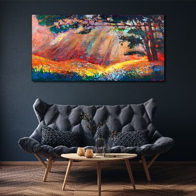 Foto auf leinwand Goldene Strahlen in der Sommerlandschaft