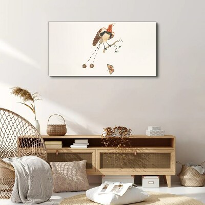 Foto auf leinwand Ein Vogel auf einem Ast mit Früchten