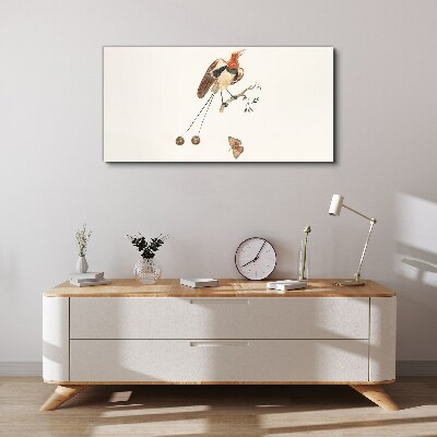 Foto auf leinwand Ein Vogel auf einem Ast mit Früchten